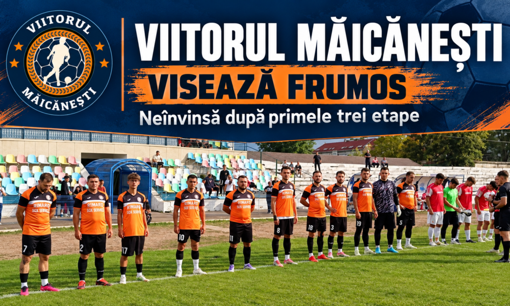 Viitorul Măicănești: echipa în portocaliu-negru și sigla clubului, neînvinsă după primele trei etape.